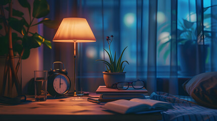 Soothing Scene of Typical Nighttime Routine with Bedside Essentials
