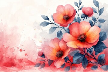 Multicolored flowers poppies on white background, floral pattern, space for copy and space for text greeting
