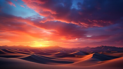 Capture a breathtaking sunrise over a vast desert dune - obrazy, fototapety, plakaty