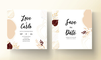 elegant wedding invitation card with brown  maroon and gold leaves