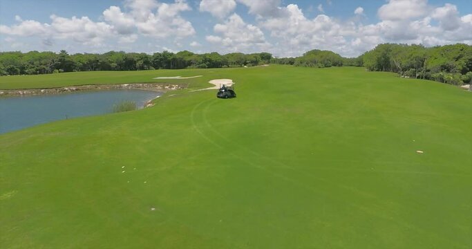beautiful views from a drone of golf course in the Mayan Riviera, Yucatan, Mexico