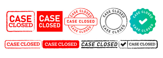 case closed rectangle circle stamp and seal badge label sticker sign for finished crime