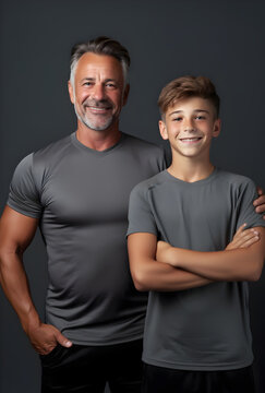 Father and son in the gym. Sporty family.	