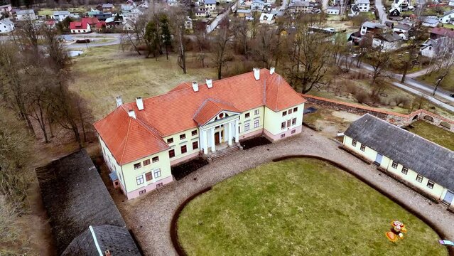 Aerial view of Durbe Manor  Neoclassical manor house located in Tukums, in the historical region of Zemgale, in Latvia