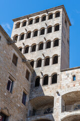 Fototapeta premium Barcelona, Spain, Plaça del Rei: Mirador del Rei Martí, located next to the Palau del Lloctinent. It had functions as a watchtower, to control the city and especially the sea