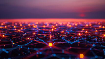 Visualization of a network awakening, with dormant nodes lighting up in sequence, heralding a new era of connectivity,