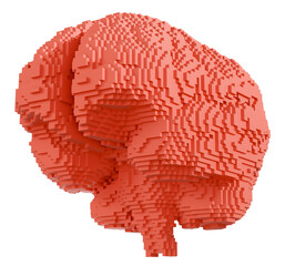Pixelated Brain Study : Showcase your brain research with these detailed 3D voxel brains (pink) isolated on a transparent background. Perfect for brain illustration and analysis.