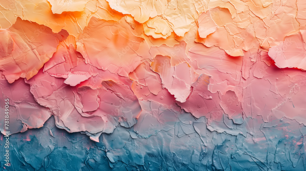 Poster an abstract painting featuring dominant pink and blue colors with textured elements, creating a vibr