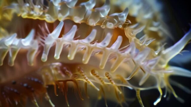 Microscopic view of a mosquitos mandibles showing their serrated edges and intricate pattern of ridges. . AI generation.
