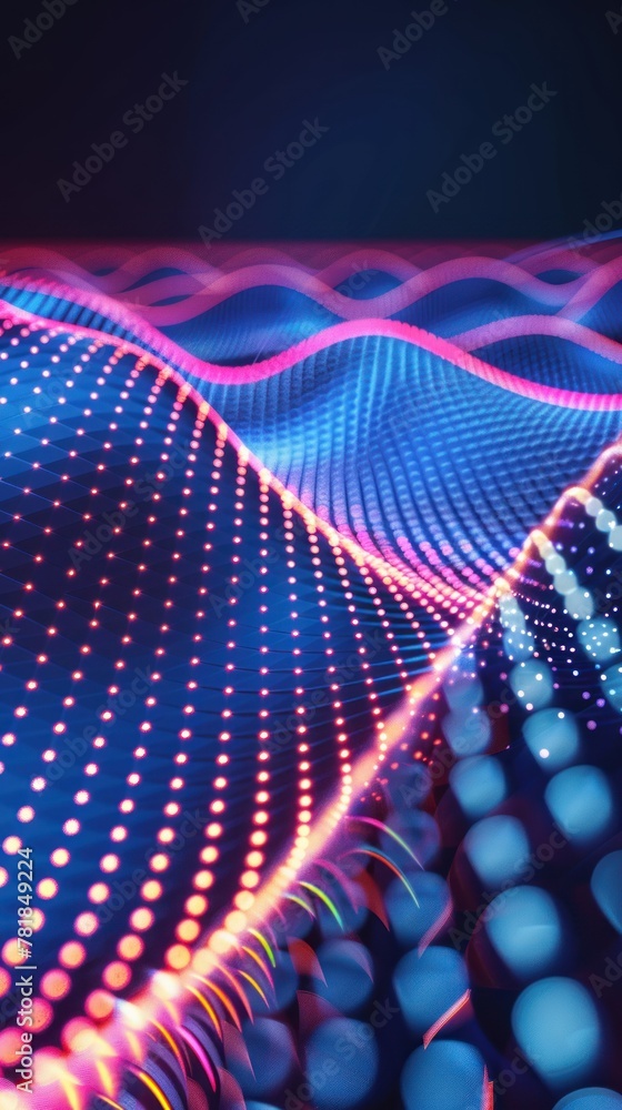 Poster a digital abstract showcasing vibrant blue and pink waves intertwining in a dynamic and fluid motion