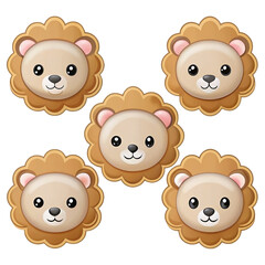 Obraz premium Set of Cartoon lion head stickers isolated on transparent background