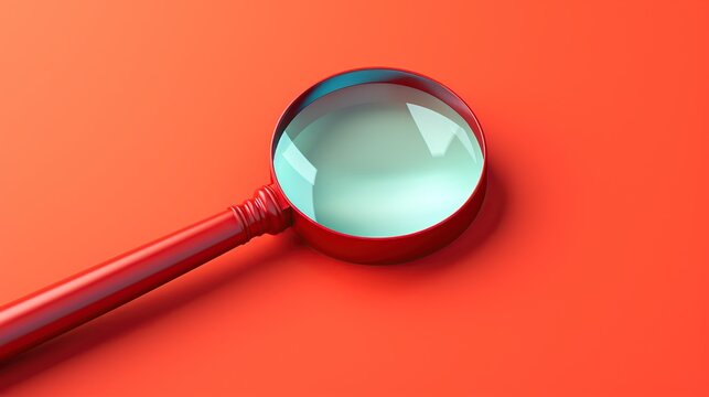 a Magnifying glass on a red background.