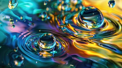 abstract digital artwork inspired by the elegant shapes and reflective surfaces of water drops,...