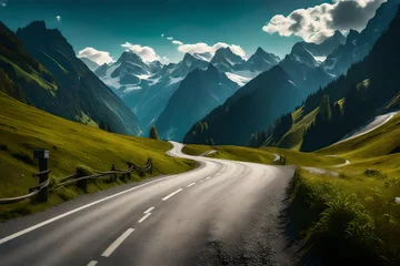 Zelfklevend Fotobehang Mountain road in the Swiss Alps. Landscape with a view of the Alps. © Yasmeen
