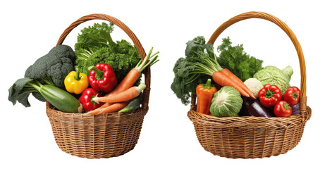 basket of healthy vegetables isolated on transparent background