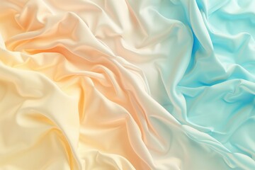 Obraz premium Colorful pastel soft blues, light yellows gradient on a silk satin flowing fabric with folds and waves
