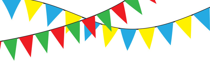 Obraz premium Festive flag garland. Birthday party and carnival garland decoration. isolated on white background. Vector party flags . 