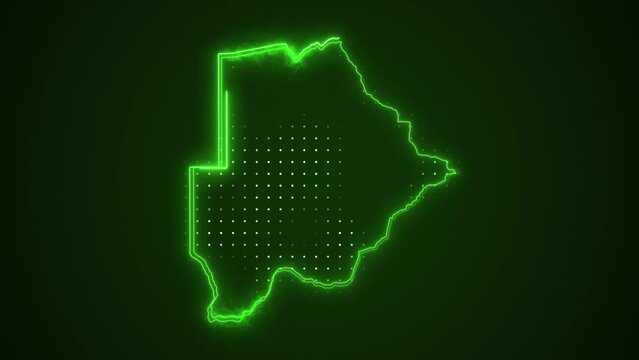 Neon Green Botswana Map Borders Outline Loop Background