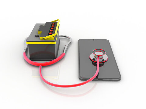 3d rendering Transmitter WiFi with stethoscope connected invertor battery
