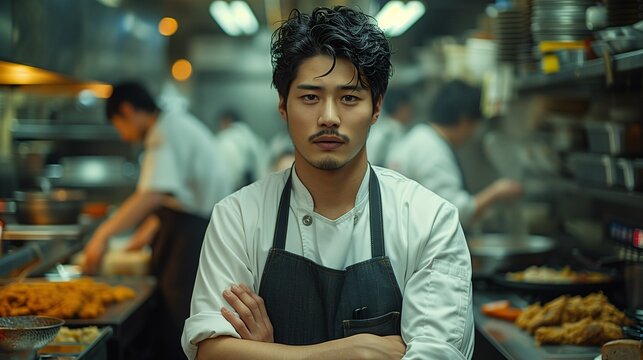 Confident Male Chef Standing in Commercial Kitchen
