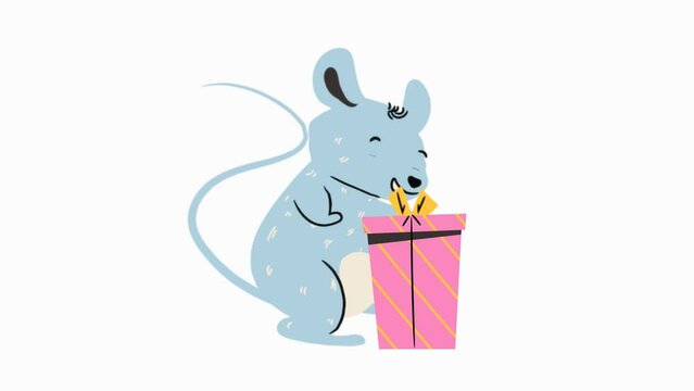 illustration of a mouse getting a birthday present