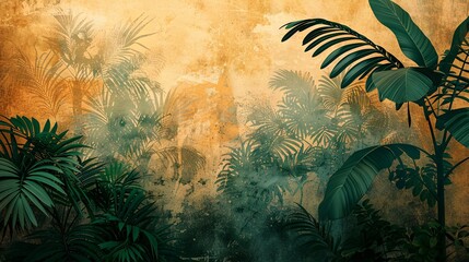 Abstract composition with muted tropical tree patterns, offering a minimalist and modern aesthetic.