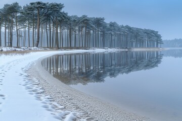 Obraz premium A serene landscape such as a forest at dawn or a calm beach at sunset. Generative AI
