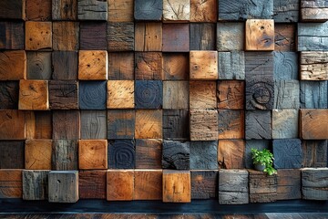 Wallpapered, wood-paneled walls with a natural wood finish