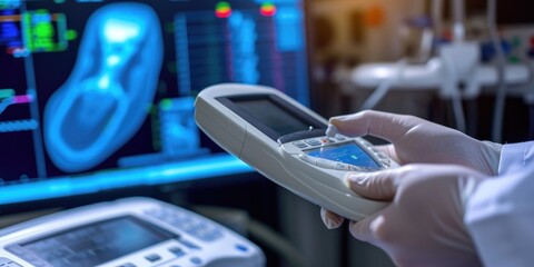 handheld device and probe used in ultrasound examinations - obrazy, fototapety, plakaty
