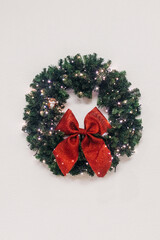 Fototapeta na wymiar Christmas Festive Wreath Red Ribbon