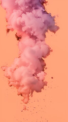 Explosion of powder in pink orange tones against peach fuzz colo
