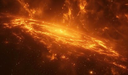 Fiery cosmic landscape with burning stars and nebula
