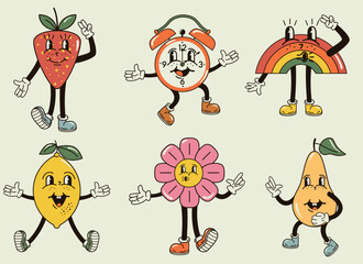 A set of different funny and cute characters in the groove style vector illustration