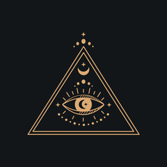gold all seeing eye in triangle vector on black background