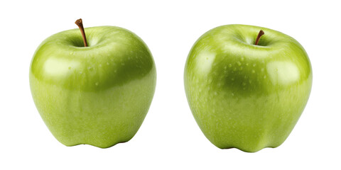 two green apples isolated on transparent background