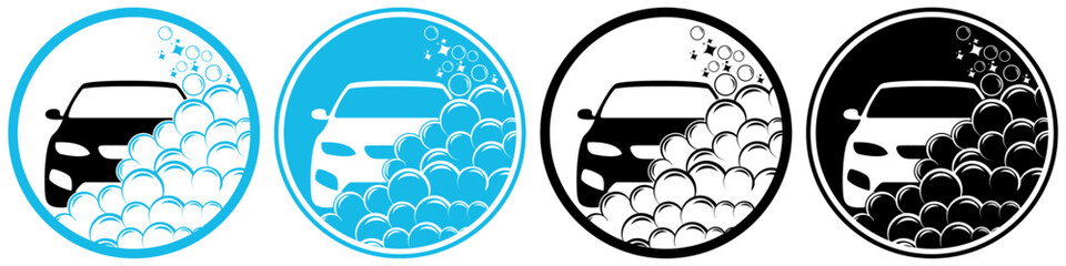 set vector car cleaning icon. automobile wash service logo illustration