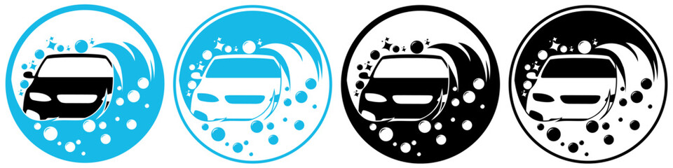 set carwash blue wave logo design illustration