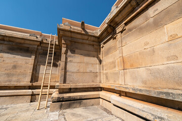 Fototapeta na wymiar Ancient Stone Structures and Ladder at Shravanabelagola