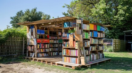 Develop a temporary outdoor library or reading garden on the construction site, promoting literacy and lifelong learning 