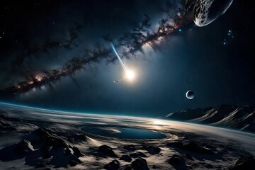An interstellar vista showcasing planets in alignment, their orbits creating a celestial symphony,...