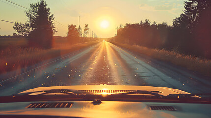 car dashboard open road bright afternoon sunlight summer ontario - obrazy, fototapety, plakaty