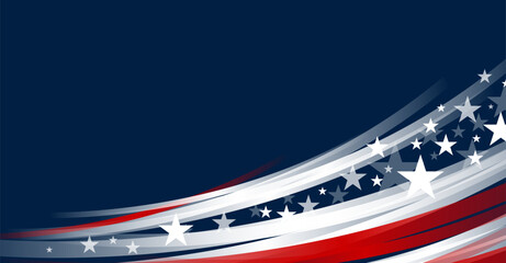 4th of july USA independence day banner design of stars and line curve on blue background with copy space vector illustration - 781860265