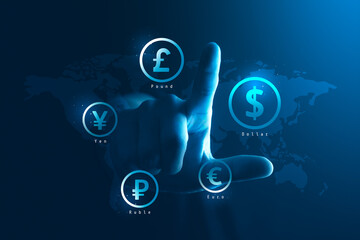 International currency global finance money business digital exchange dollar investment technology world economy market bank transfer concept financial trade banking foreign wealth growth background.