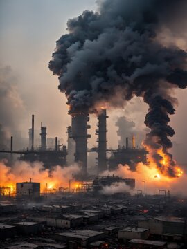 Factory, extreme pollution. Ecology and environmental protection concept. For design, print, card (greeting card), banner, poster, flyer, advertising, wallpaper.