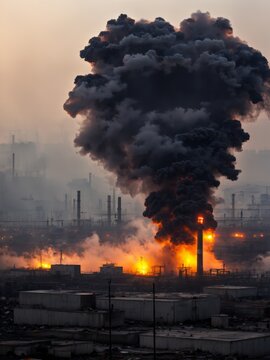 Factory, extreme pollution. Ecology and environmental protection concept. For design, print, card (greeting card), banner, poster, flyer, advertising, wallpaper.