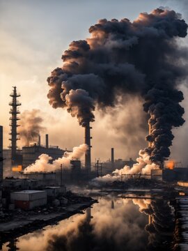 Factory, extreme pollution. Ecology and environmental protection concept. For design, print, card (greeting card), banner, poster, flyer, advertising, wallpaper.