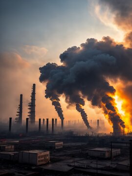 Factory, extreme pollution. Ecology and environmental protection concept. For design, print, card (greeting card), banner, poster, flyer, advertising, wallpaper.