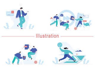 Digital Marketing illustrations. Mega set. Collection of scenes with men and women taking part in business activities. Trendy vector style