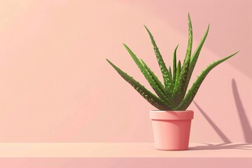 A minimalist illustration of an aloe vera plant against a pastel background.