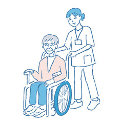 車椅子の高齢女性の手描きイラスト